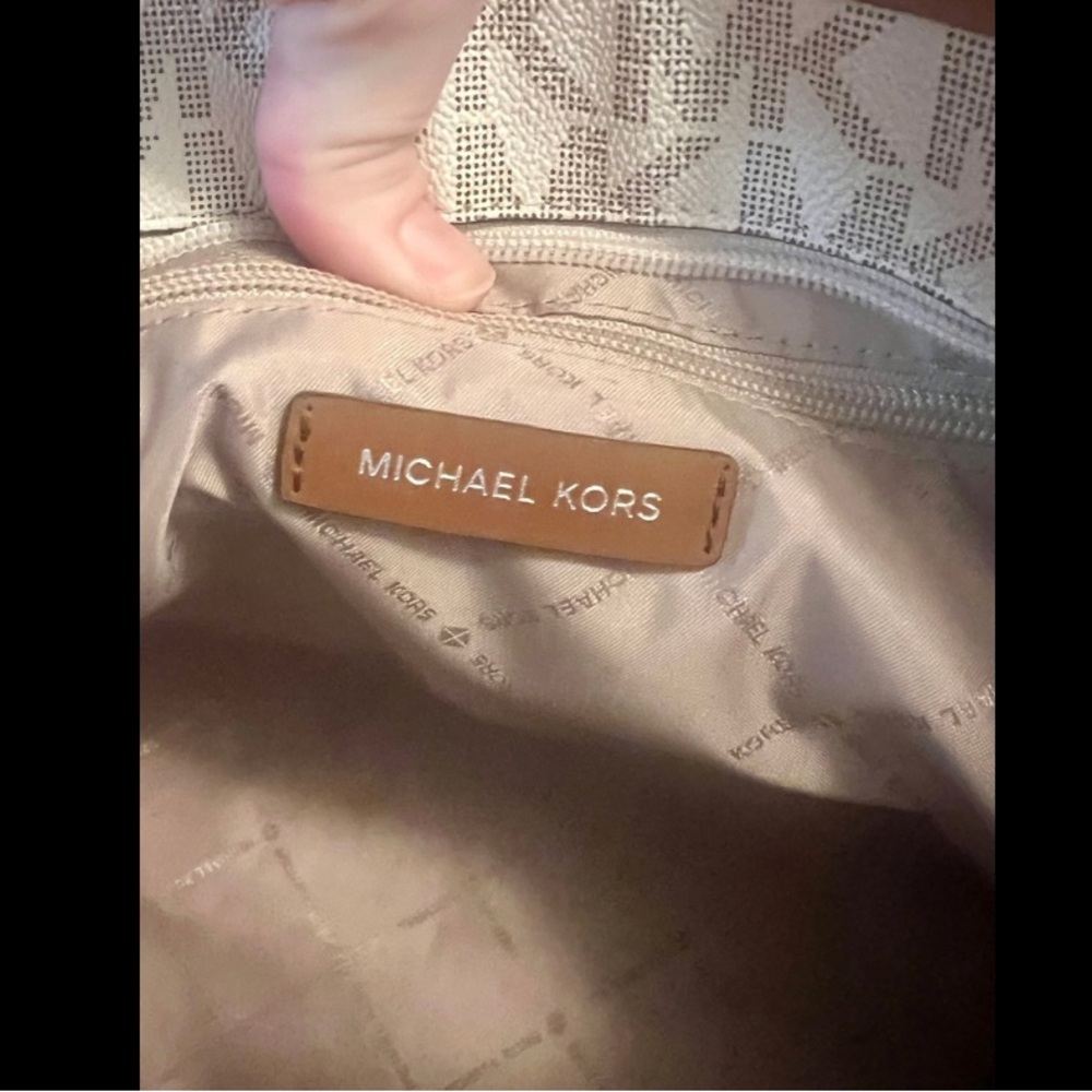 Michael Kors Cream and Brown MK Tote - Picture 6 of 7